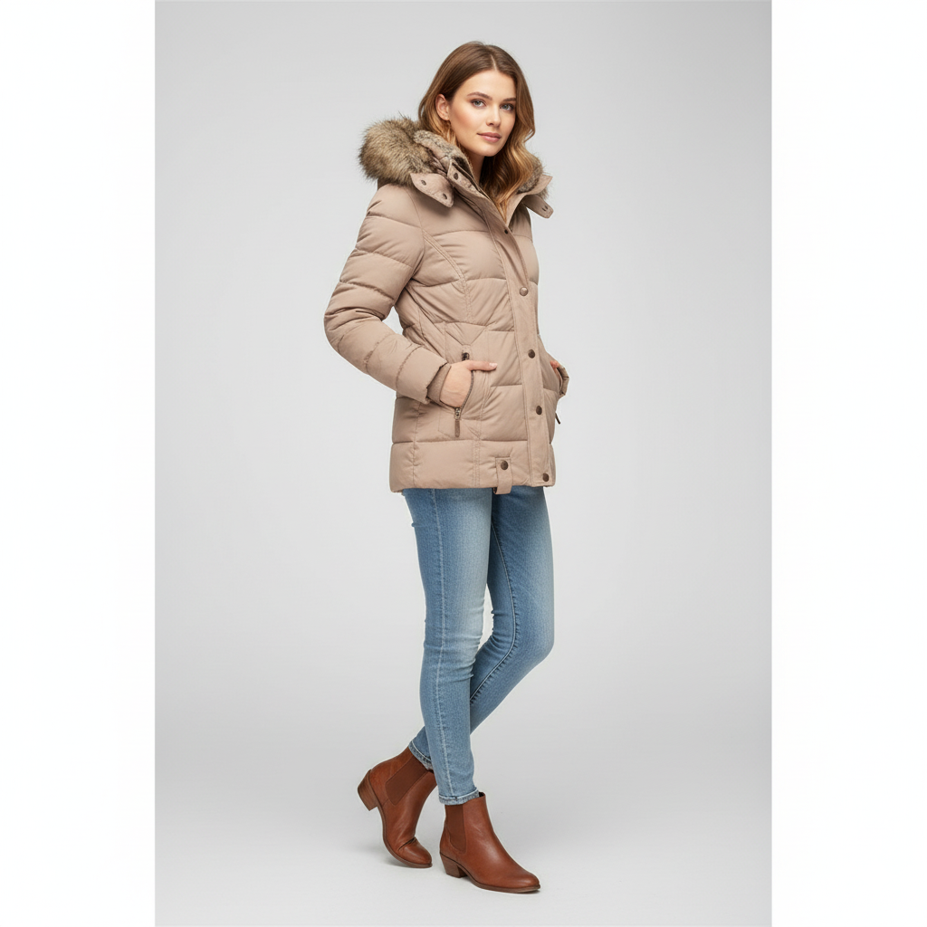 Dames Pufferjas met Capuchon en Faux-Fur Voering – Warme & Stijlvolle Winterjas