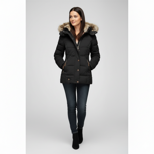Dames Pufferjas met Capuchon en Faux-Fur Voering – Warme & Stijlvolle Winterjas
